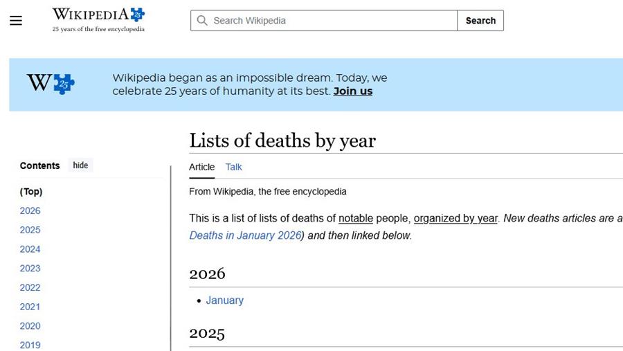 La santé ou la maladie dans le Top 25 de Wikipédia? Vous avez tout faux...